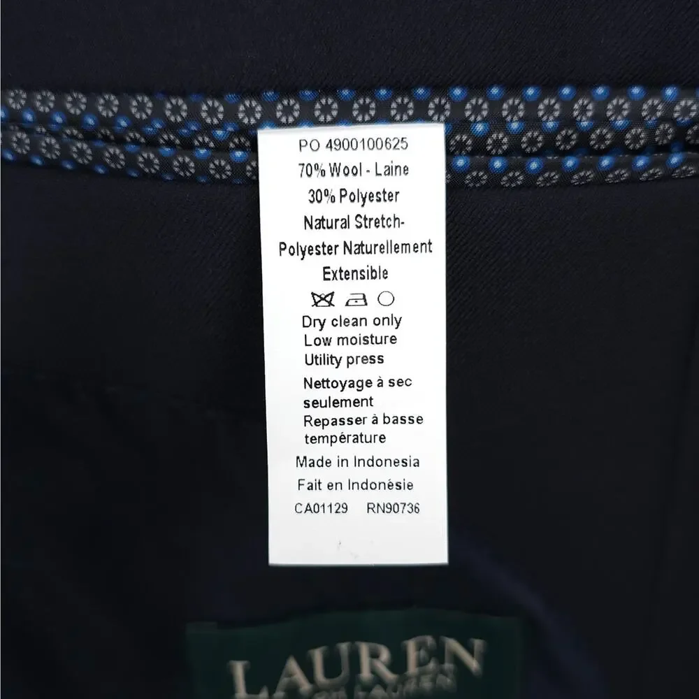 Lauren Ralph Lauren Mens Classic Fit Sport Coat 46R Navy Blue Solid Stretch Wool
